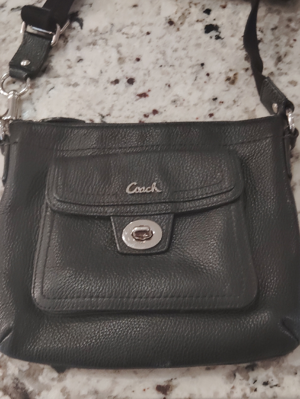 Coach  Black And Silver Leather Turnlock Crossbody Authentic Excellent Condition